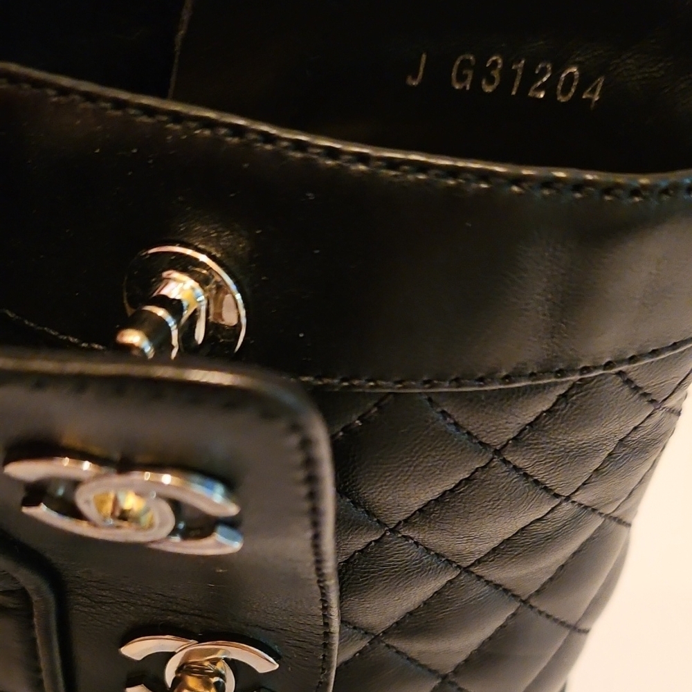 CHANEL Black Quilted Leather Ankle Booties With Iconic CC Turnlock. - Picture 2 of 15